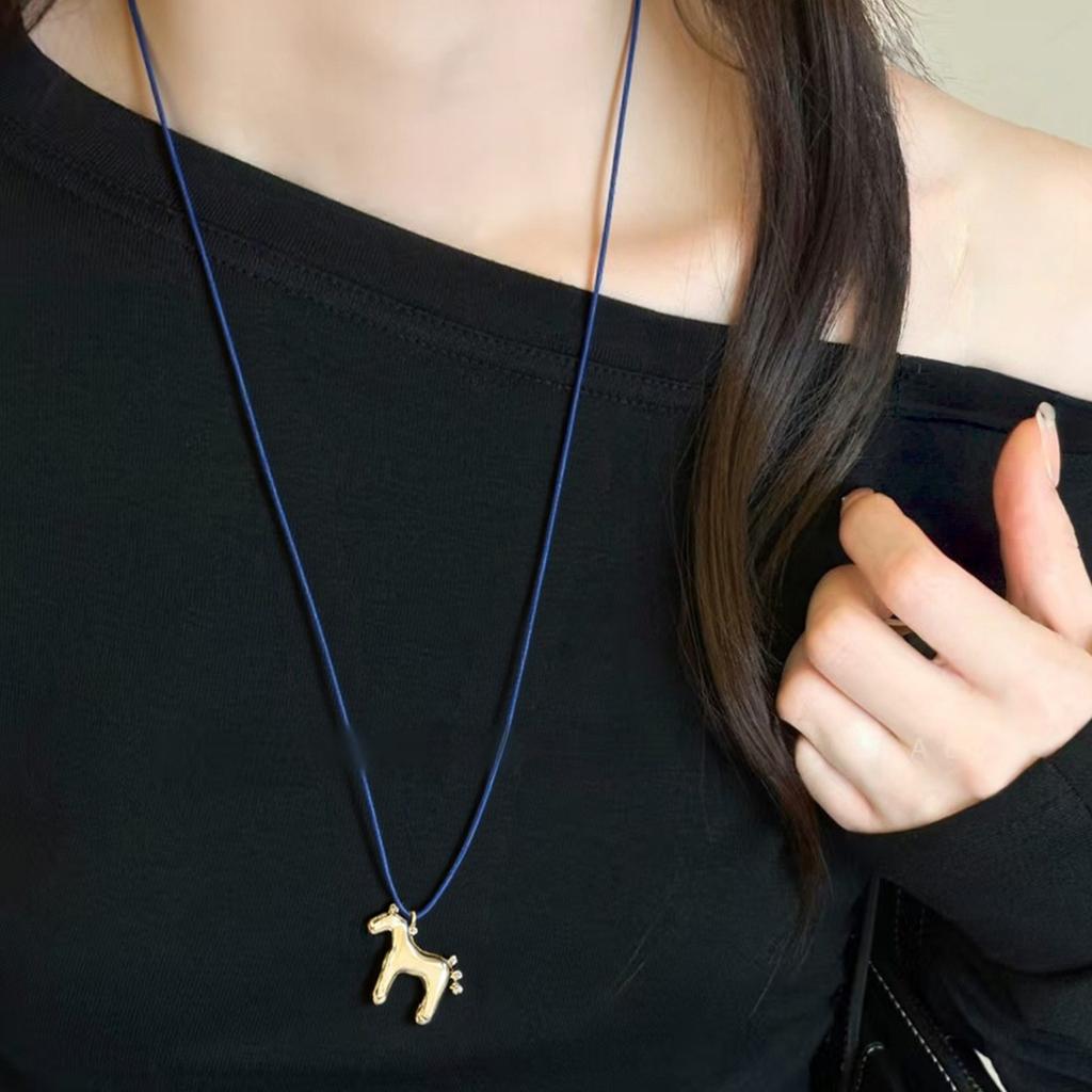 Horse Pendant Long Necklace Adjustable Horse Charm Necklace for Women Simple Jewelry Accessories