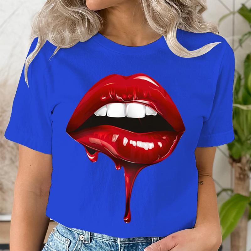 Casual Tee Shirt Lady Clothes Top Short Sleeve Casual Fashion Tshirt Summer Female T Women LIPS BLOOD Graphic T-shirts Clothing