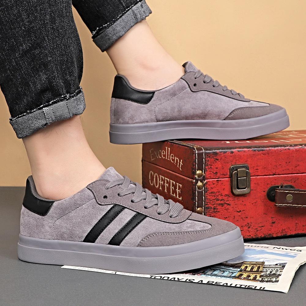 New Shoes for Men Leather Canvas Casual Shoes Fashion Striped Flat Skateboard Shoes Youth Cool Lace-up Sneaker