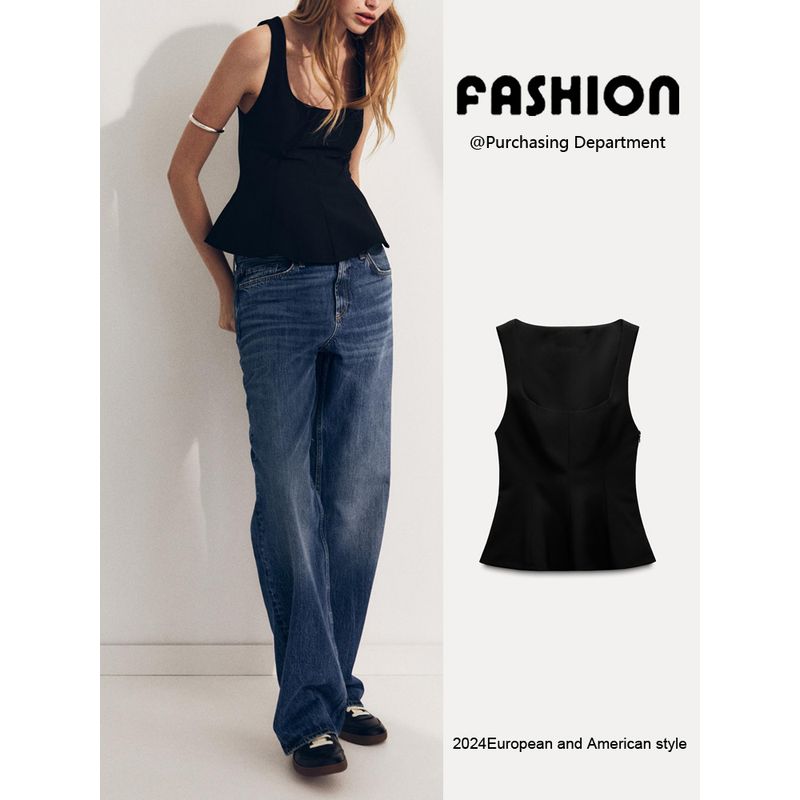 Za2025 Spring New Women's Clothing Square Collar Sleeveless Cropped Short Skirt Hem Stretch Comfortable Top 2180011