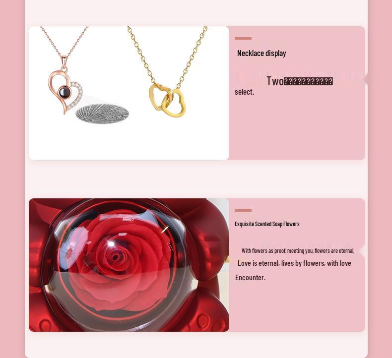 Valentine's Day Rotating Jewelry Gift Box with Necklace & Rose Flower