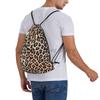 Leopard Cheetah Print Drawstring Backpack Women Men Lightweight Foldable Sport Gym Sackpack Portable Training Storage Sackpack