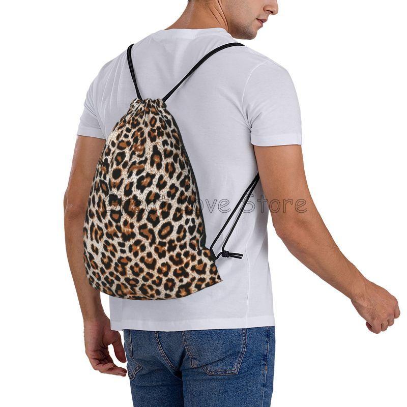 Leopard Cheetah Print Drawstring Backpack Women Men Lightweight Foldable Sport Gym Sackpack Portable Training Storage Sackpack