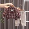 Boys' Long Sleeved 3-piece Set, Children Aged 0-5 Years Old Checkered Jacket+white Printed T-shirt, Casual Pants