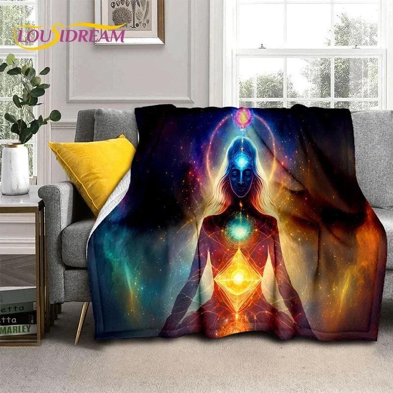 3D Jóga Meditace Duha 7 Čaker HD Měkká Flanelová Přikrývka pro Postele Ložnici Pohovku Piknik, Přehoz pro Venkovní Volný Čas Dárek