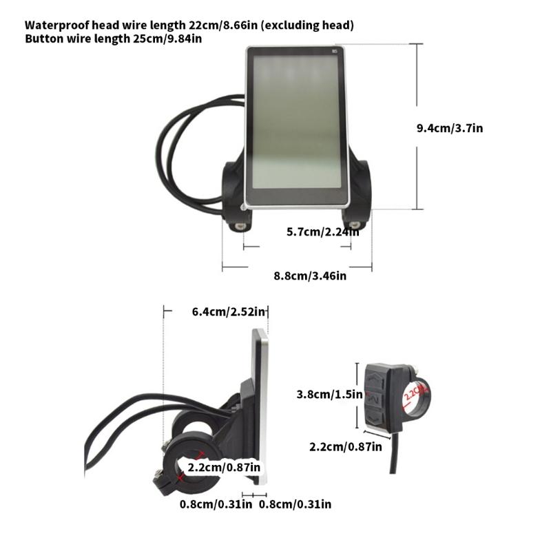 Electric Bike LCD Display, 24V/36V/48V Watertight Bicycles LCD Display Meter Display Control Panel for Electric Scooter