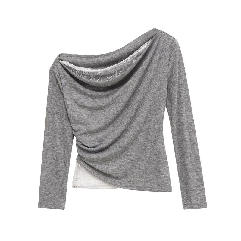 Za New Fall Women's Clothing 2025 Fashion Wind Fashion Lace Stitching Ruffle Fake Two-Piece T-shirts Uwj450159