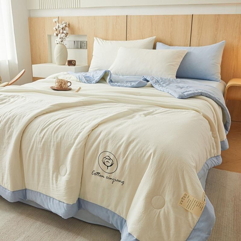 1pc Unprinted Cotton Quilt  Cool Summer Air Conditioning  Solid Color  Skin Friendly  Washable  Lightweight
