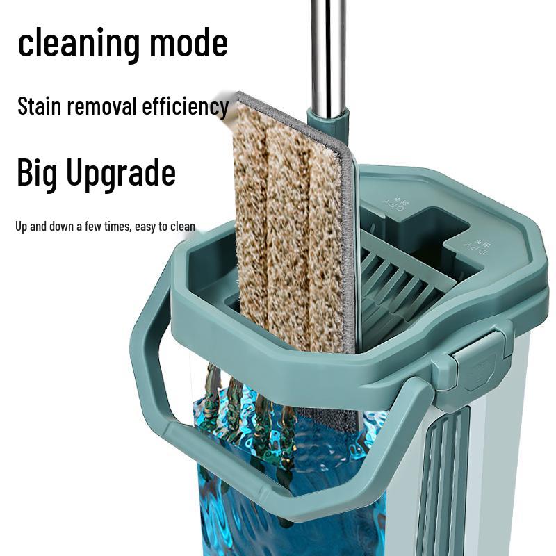 38cm Hands-Free Dual-Use Flat Mop with Integrated Water Bucket for Dry/Wet Cleaning