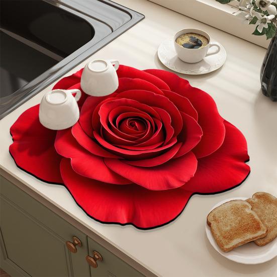 3D Flower Diatomite Drying Mat Fast Absorb Kitchen Sink Tray for Dishes Non-Slip Countertop Drip Pad Kitchen Dining Protection Rug
