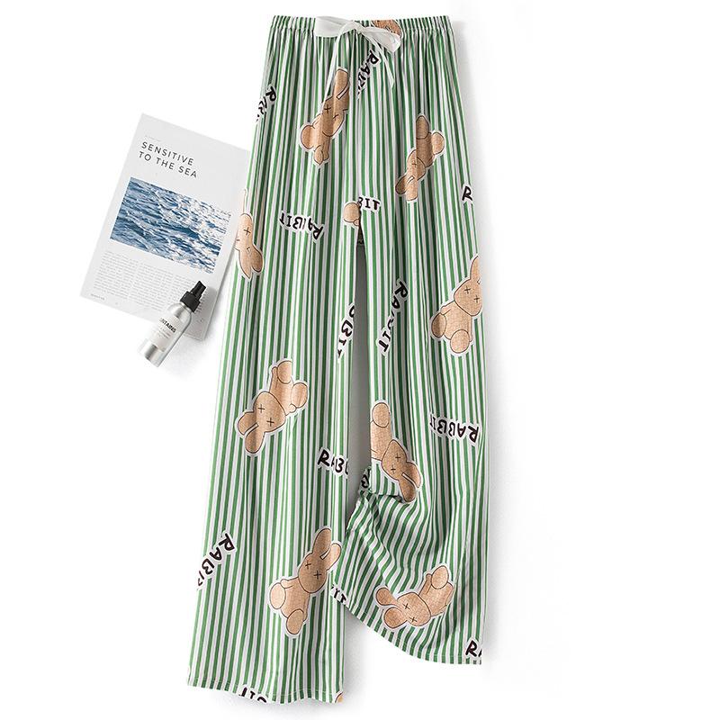 

Пижамные брюки из хлопкового шелка, женские летние тонкие антимоскитные широкие брюки, однотонные, для отдыха на открытом воздухе, для дома, с принтом, пляжные брюки Nine-minute One Size