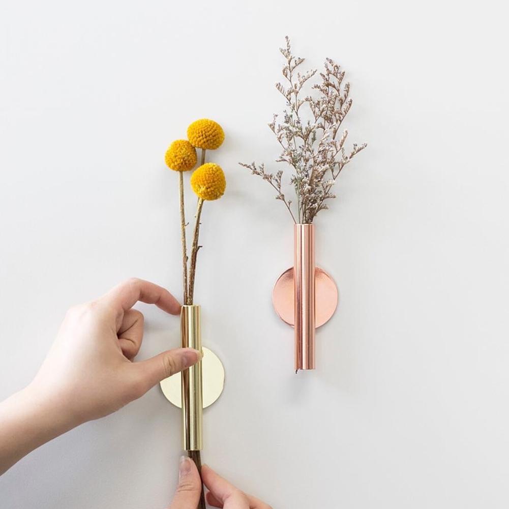 1Pcs Stainless Steel Vase Wall Holder Flowerpot for Home Wedding Decoration Livingroom Wall Mirror Vase Room Decor Accessories
