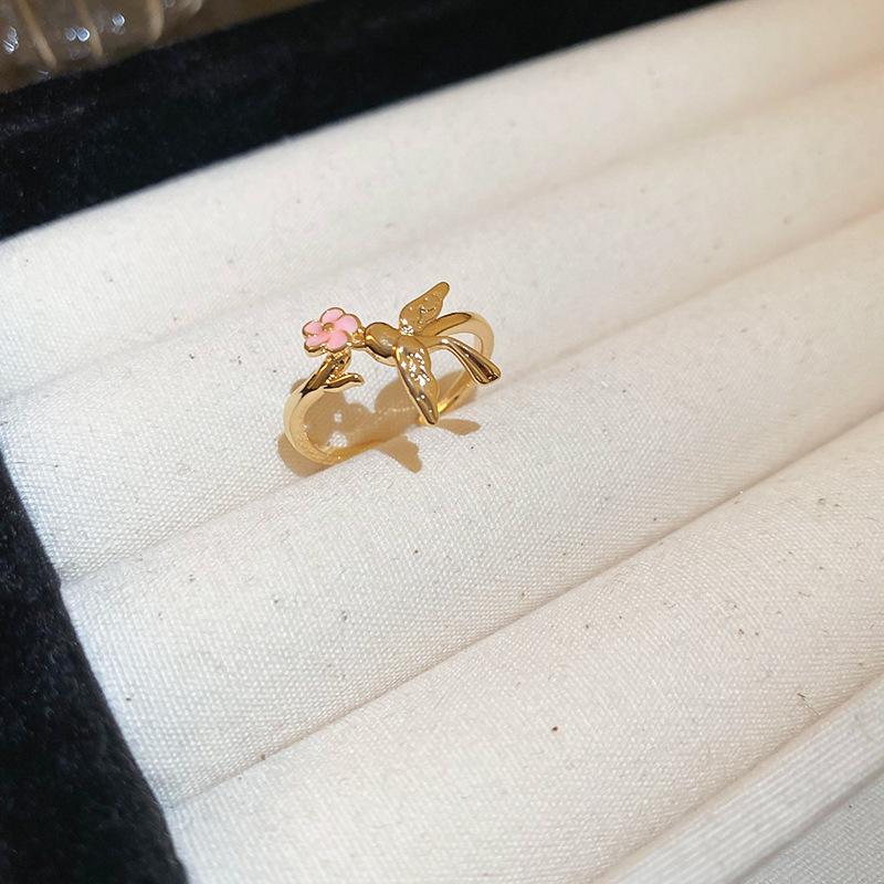 Gold Plated Zircon Cat's Eye Double Layer Retro Ring