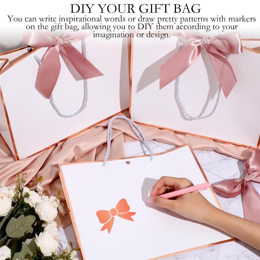 8pcs Elegant Gift Bag with Ribbon Bow and Handles Paper Thank You Gift Bags Gift Wrap Bags Wedding Bridesmaid Party Anniversary Birthday Housewarming