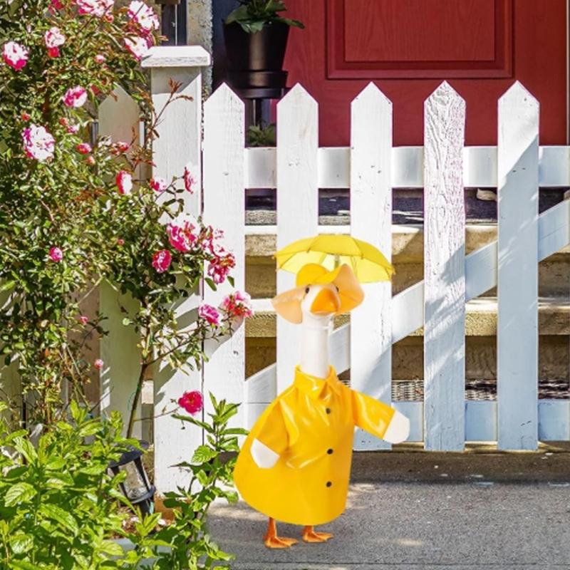 Porch Geese Waterproof Costume Plastic Raincoat And Umbrella Set For 17 Inch Yard Decoration