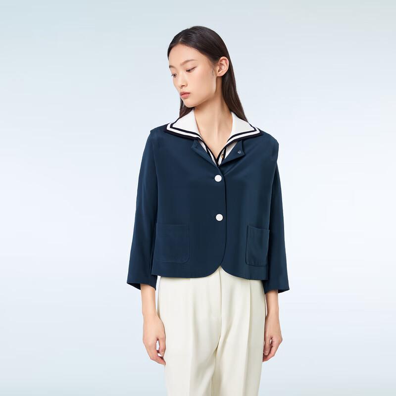 

OVVOVV Женская элегантная короткая шелковая куртка с круглым вырезом XS