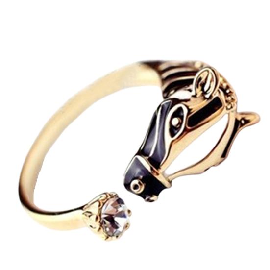 Women Fashion Horse Head Rhinestone Opening Finger Ring for Party Club