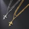 Ins Style Double Strand Eastern Orthodox Cross Necklace Titanium Steel Unisex