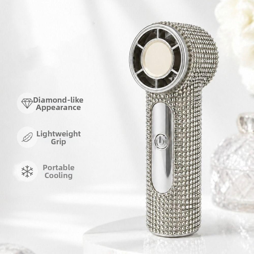 Sparkling Mini Cooling Fan Long-Lasting Portable Hand Fan Rhinestone Handheld Fan Travel Use