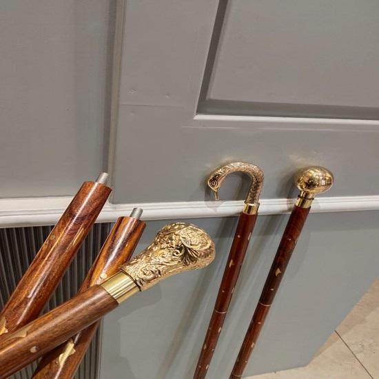 Canne à Marche Manche en Laiton Fait Main Manche en Bois Style Vintage Bâton pour Hommes Ensemble Cadeau de 3