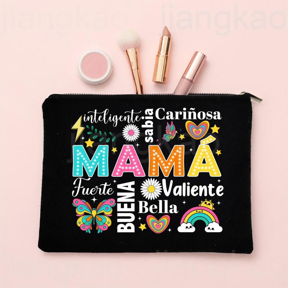 Spanish Printed Makeup Bag Travel Neceser Toiletries Storage Bag Female Canvas Cosmetic Bags Birthday Mother's Day Gift for Mom