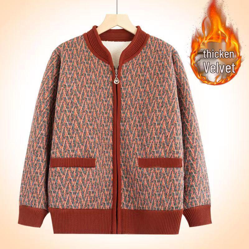 Warm Fleece-Lined Knit Cardigan for Seniors - Autumn/Winter