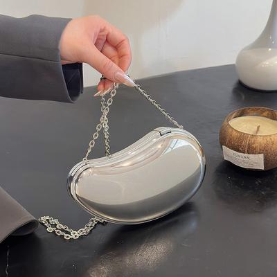 Women Acrylic Clutch Bags Pea Shape Ladies Handbags Purse Metallic Acrylic Shell Fancy Chain Shoulder Bag for Party Prom