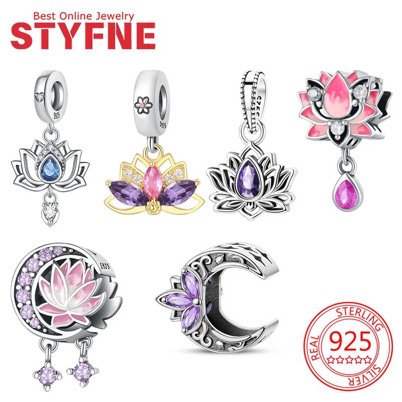 Original Copper Charms Lotus Flower Beads Fit Bracelet Necklace Accessories Women Jewelry Making Fine Jewelry Gift