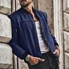 Men's Casual Stand-up Collar Colorblock Skirt Pocket Button Cardigan Jacket