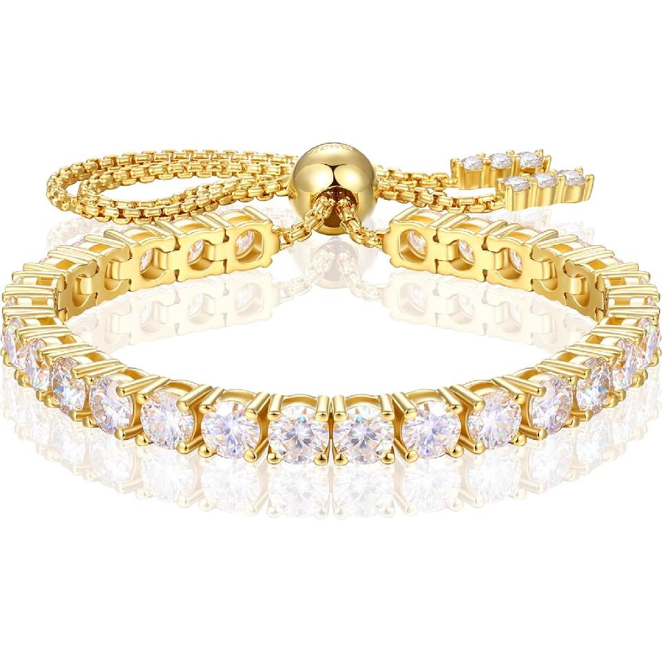 Moissanite Tennis Bracelet 1.79ct-8.69ct Adjustable Bracelet for Women 18K White Gold Plated S925 Sterling Silver Tennis Bracelet D Color VVS1 Round