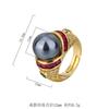Hua Youmei Gold Plated Luxury Pearl Finger Ring Enamel Zircon Tahitian Grey