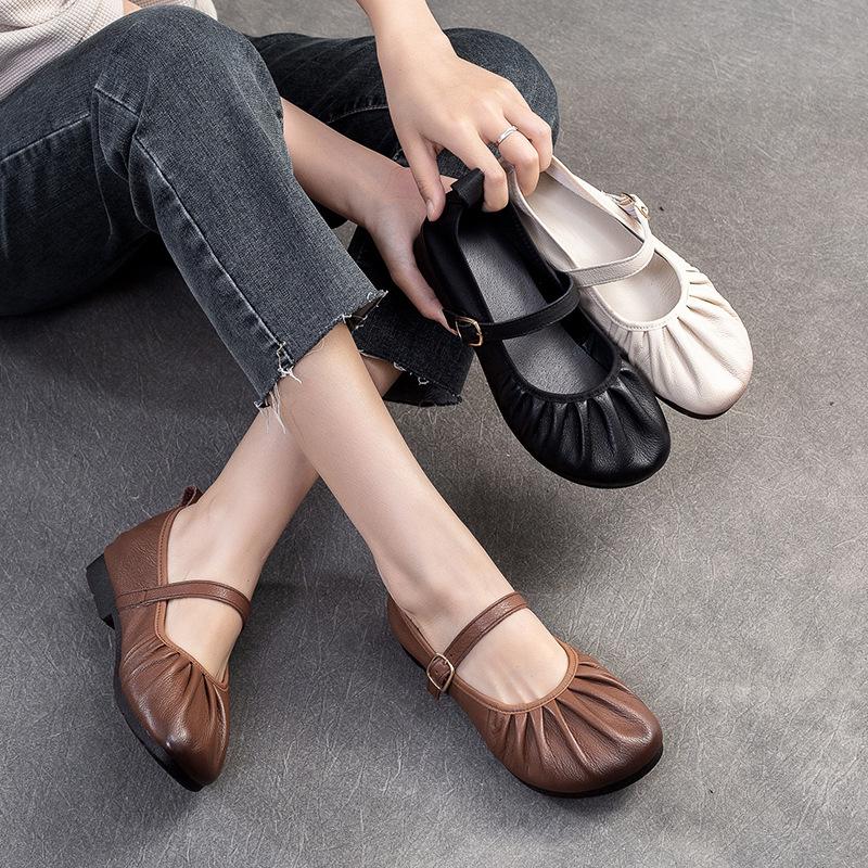 Fashion GKTINOO 2025 Spring New Retro Flat Shoes Genuine Leather Comfortable Round Toe Shallow Versatile Women's Shoes