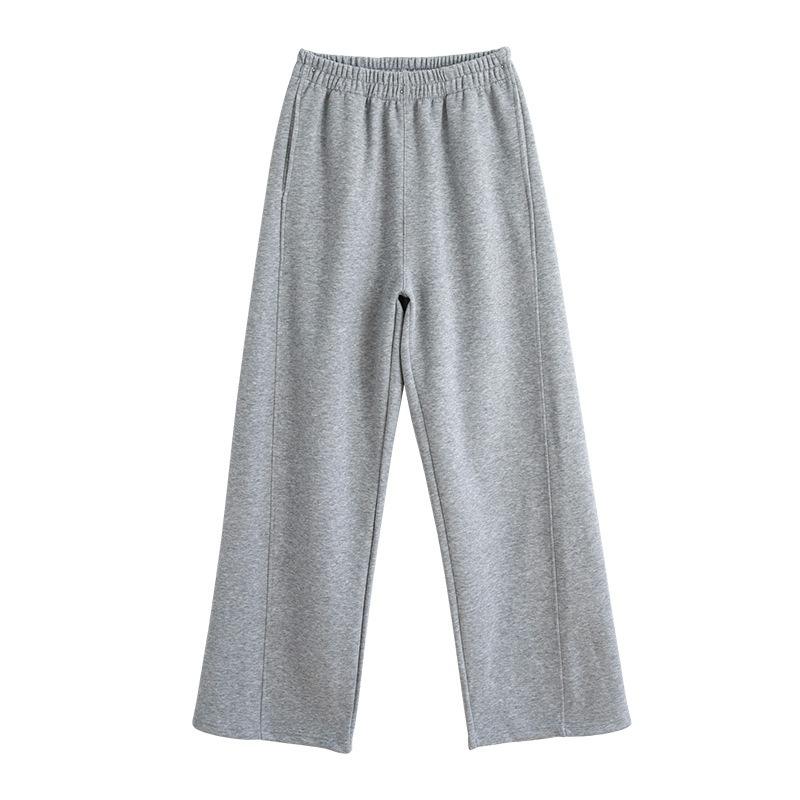 Gray sweatpants women's autumn new straight-leg pants high-waisted loose casual pants small mopping wide-leg pants