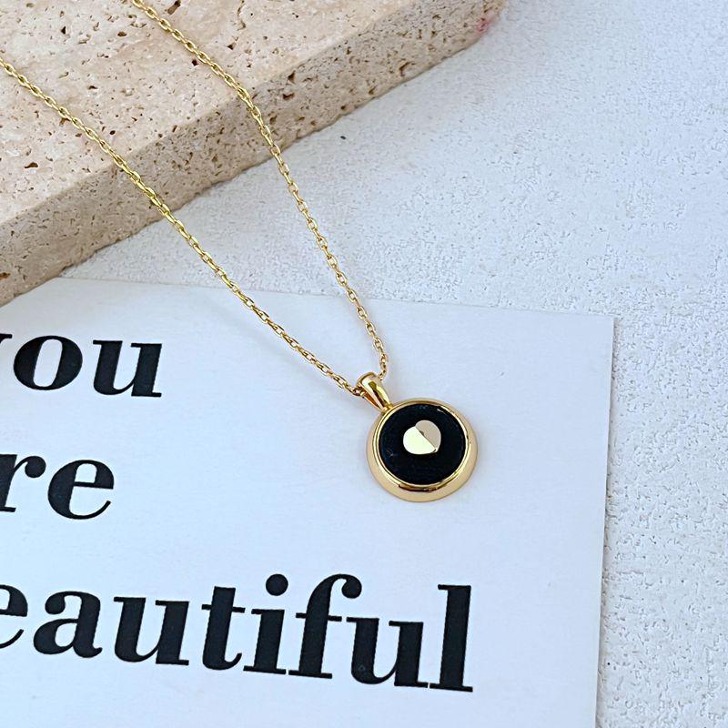 Fashion Light Luxury Leather Inlaid Metal Heart Stud Earrings & Necklace Set
