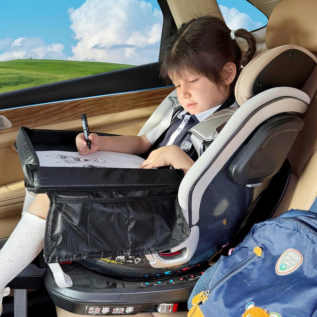 1pc Foldable & Expandable Polyester Youngsters Car Seat Travel Tray with Multiple Storage Pockets