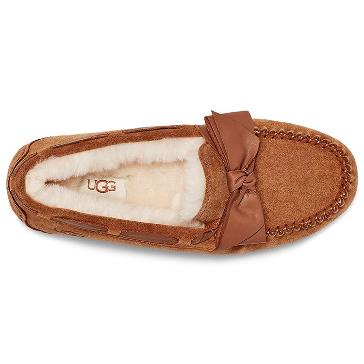 UGG Dakota Leather Bow Comfortable Warm Casual Flat Shoes Women Shoes Chestnut-Brown 1118914-CHE