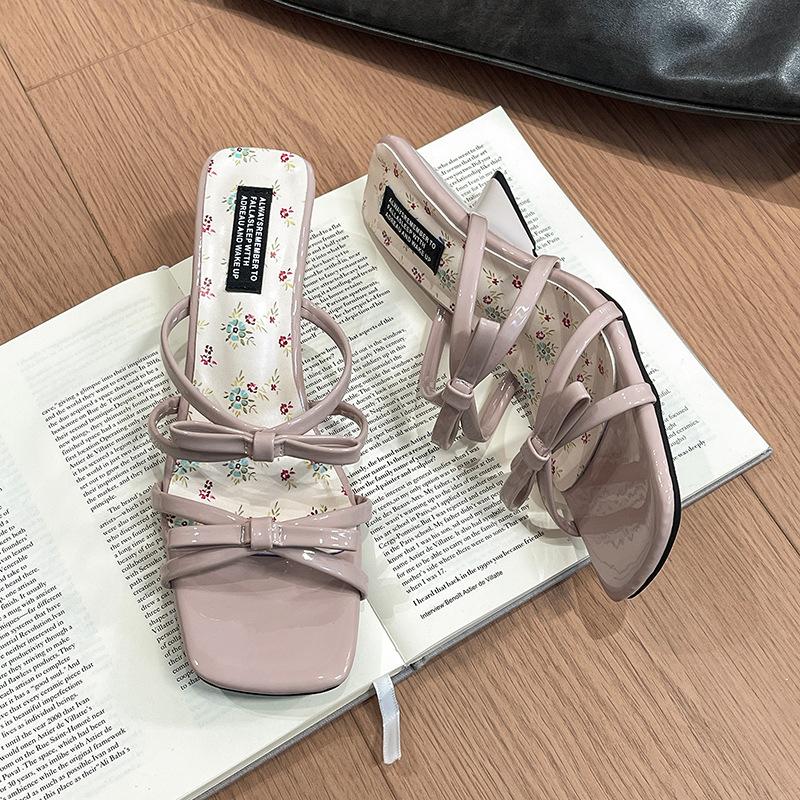 Fashion Hot Selling 2025 New French Style Summer Concise Open Toe Women Slippers Fashion Butterfly-knot Low Heels Party Pump Slide Shoes
