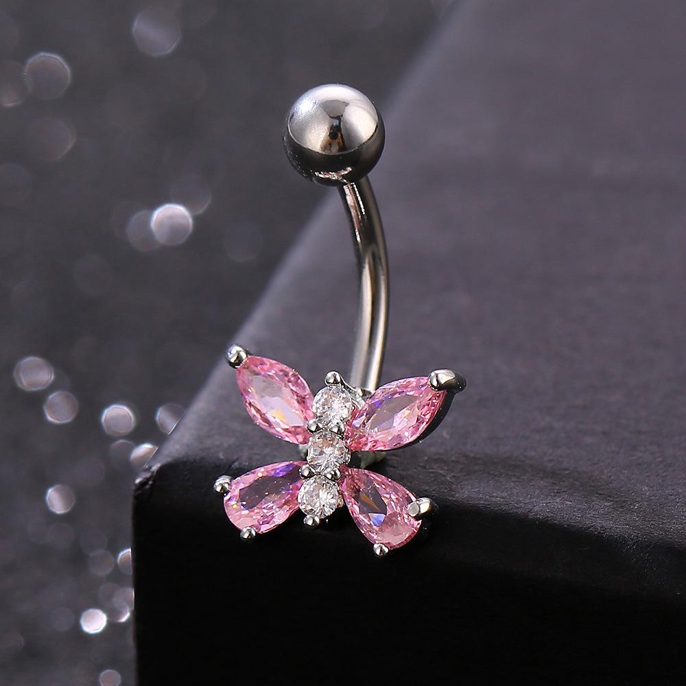 

Кольцо для пирсинга пупка с инкрустацией цирконом в виде бабочки - Европейский и американский стиль, Ювелирное изделие для пирсинга пупка из нержавеющей стали.