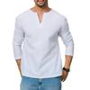 Men's Cotton Linen Long Sleeve T-Shirt Breathable V-neck Casual Slim Fit Solid Color Lightweight Male Casual Cozy Tees