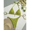 Bikini a Triangolo Rosa Testurizzato con Perizoma con Dettaglio Charm Costume da Bagno Due Pezzi