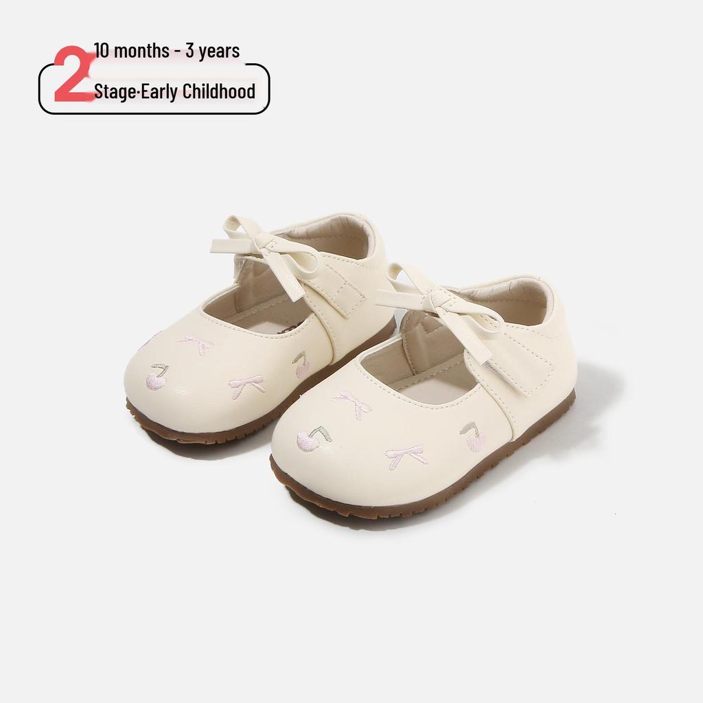 Spring 2026 Lace Trim Baby Pre-Walking Shoes: Soft Leather, Non-Slip Sole for Girls