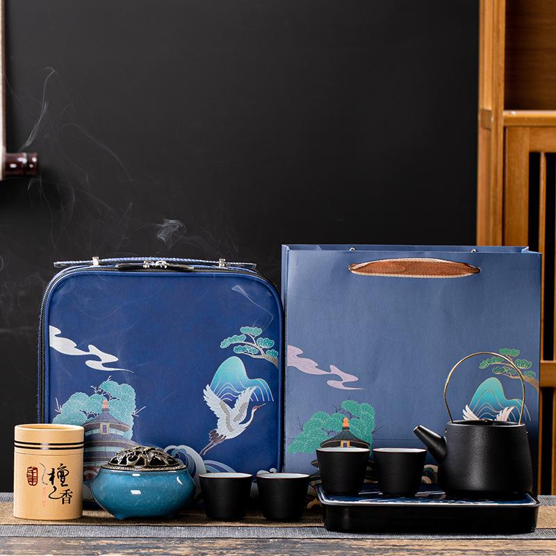 Coarse Pottery Travel Set, Practical Ceramic Cooling Pot, Kung Fu Tea Set, a Complete Set of Creative and Practical Business Gifts for Customers