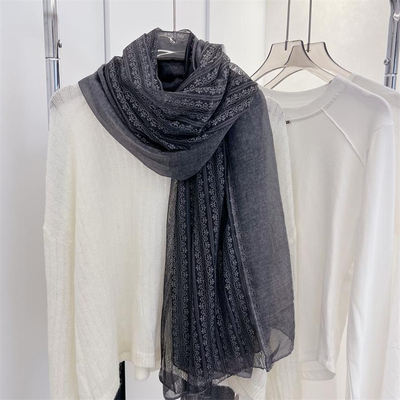 Korean Style Literary Linen Color Cotton Linen Thin Scarf Fashionable Women's Outer Shawl Spring and Summer Fashionable Solid Color Lace Scarf