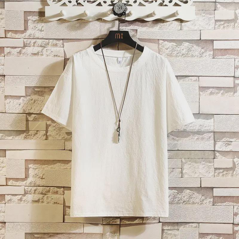 

Мужская футболка с коротким рукавом из хлопка и льна с вышивкой «Китайский журавль» 3XL (145-160 Jin)