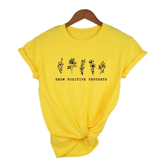 Grow Positive Thoughts T Shirt Summer Flowers Clothing Bees Lover Gift Tee Aesthetic Save Plants Flower