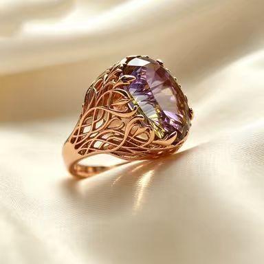 European and American, gold-plated ring inlaid with oval purple zircon ring, luxury fashion ring.