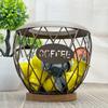 Artistic Iron Fruit Basket Inspired Coffee Pods Rack Open Structure Kitchen Office Storage Durable Metal Wood Materials