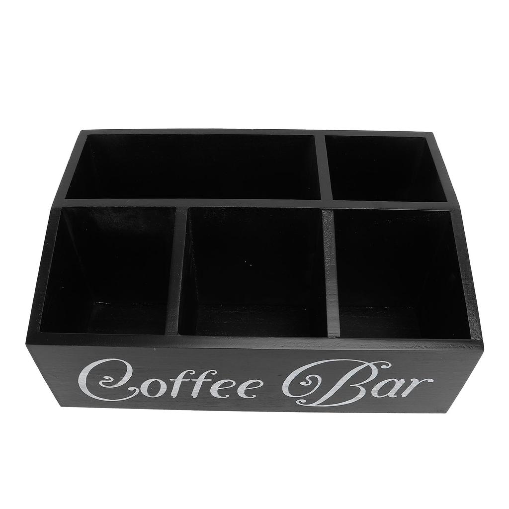 Coffee Station Organizer 5 Compartments Wooden Coffee Pods Holder Storage Basket for Countertop