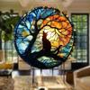 2D Flat Black Cat Round Acrylic Decoration Sign, Home Decor Plaque Hanging Wall Art Decorative Garden Decoration for Room Door Signs Hanging Square Li
