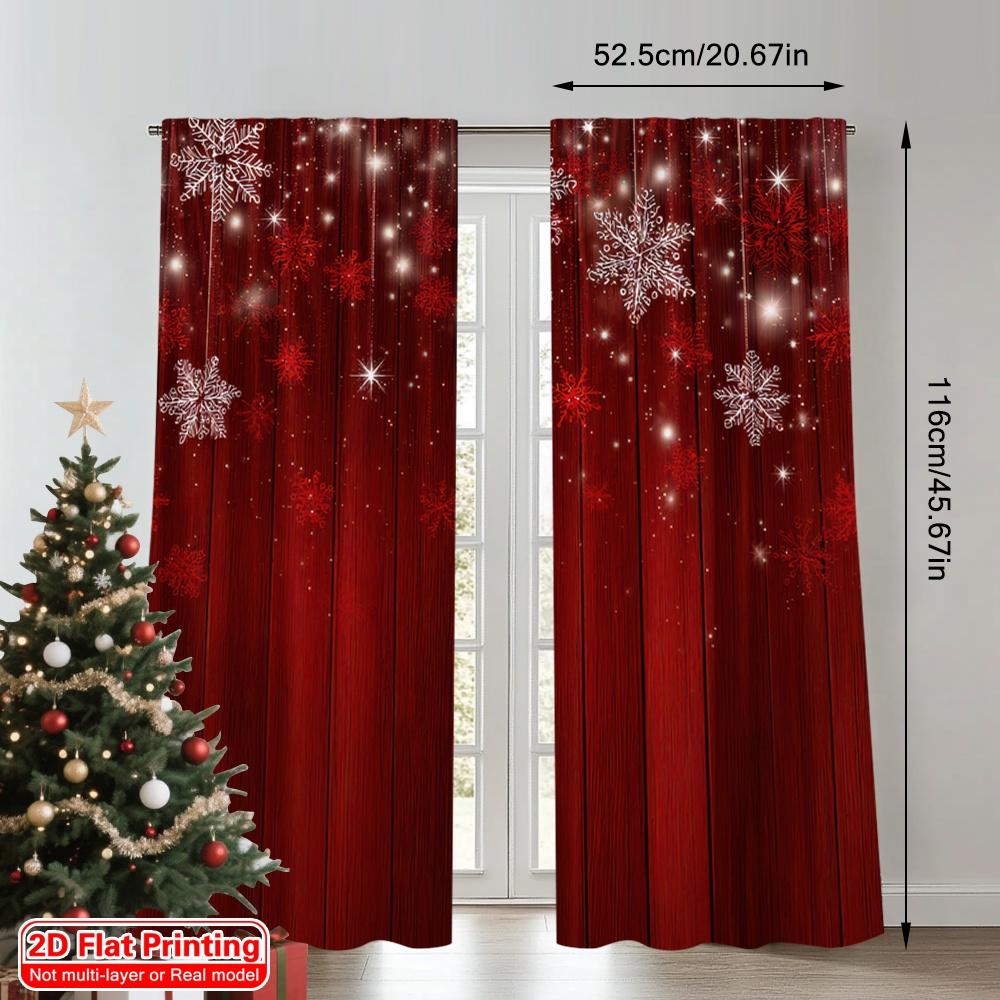 2D Flat Printing 2pcs Christmas Hot Party Curtains Red Snowflakes Festive Christmas Digital Printed Polyester Drapes Festive
